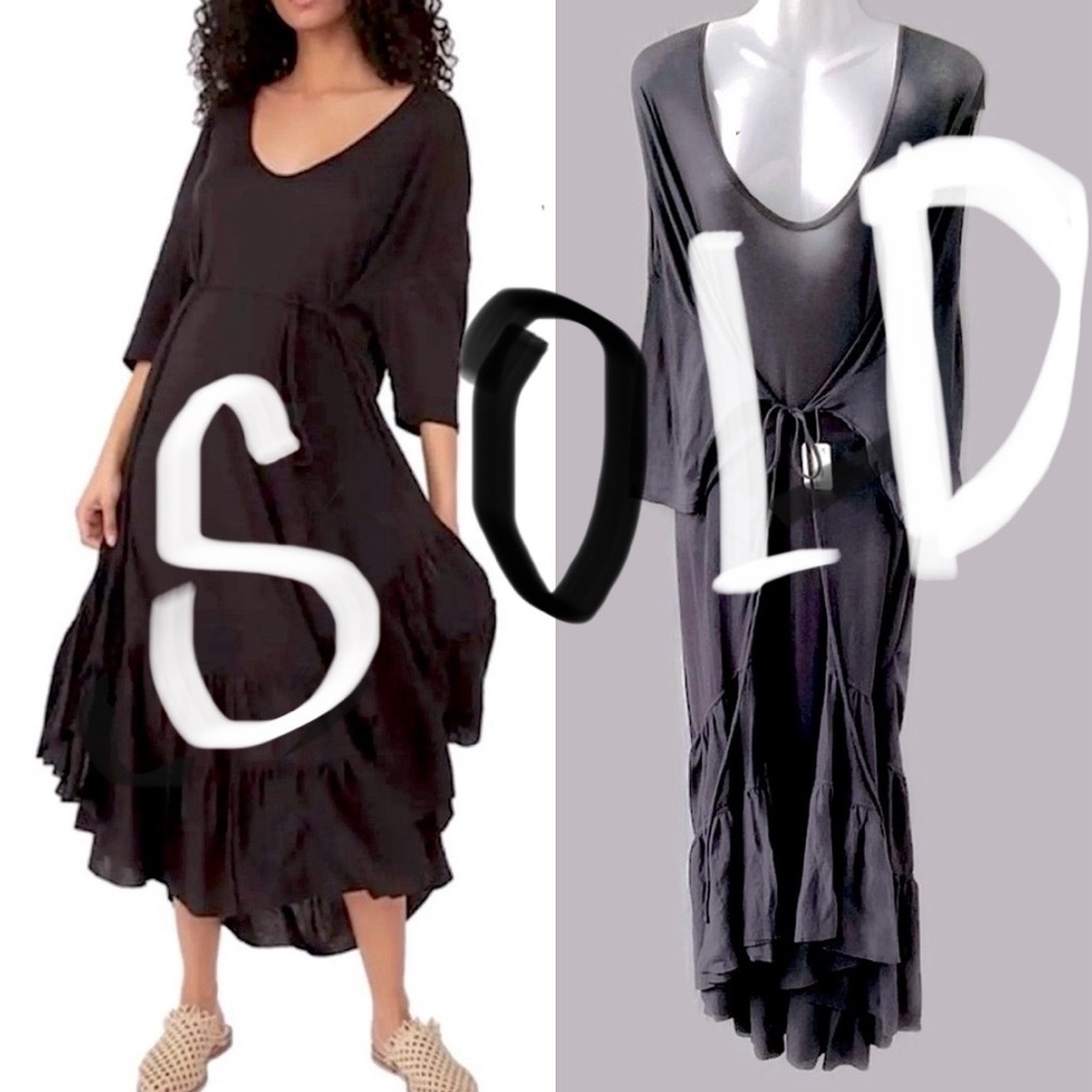 💋Free People Beach NWT Sunseeker Obsidian Ruffled Adjustable Maxi/Midi Dress XS